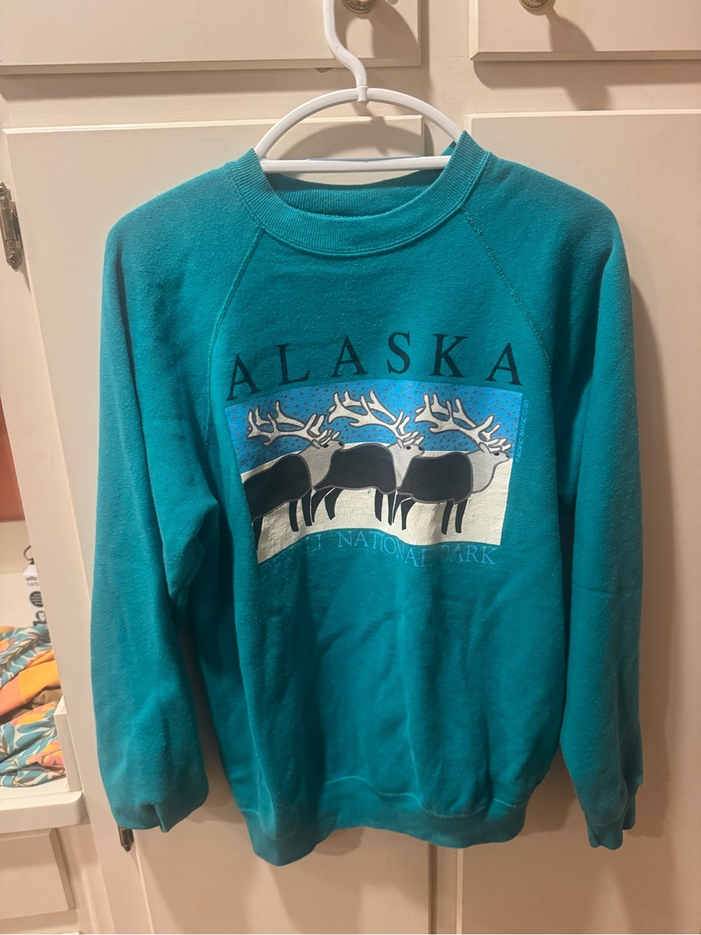 Vintage Alaska Crewneck Sweatshirt with Caribou Graphic